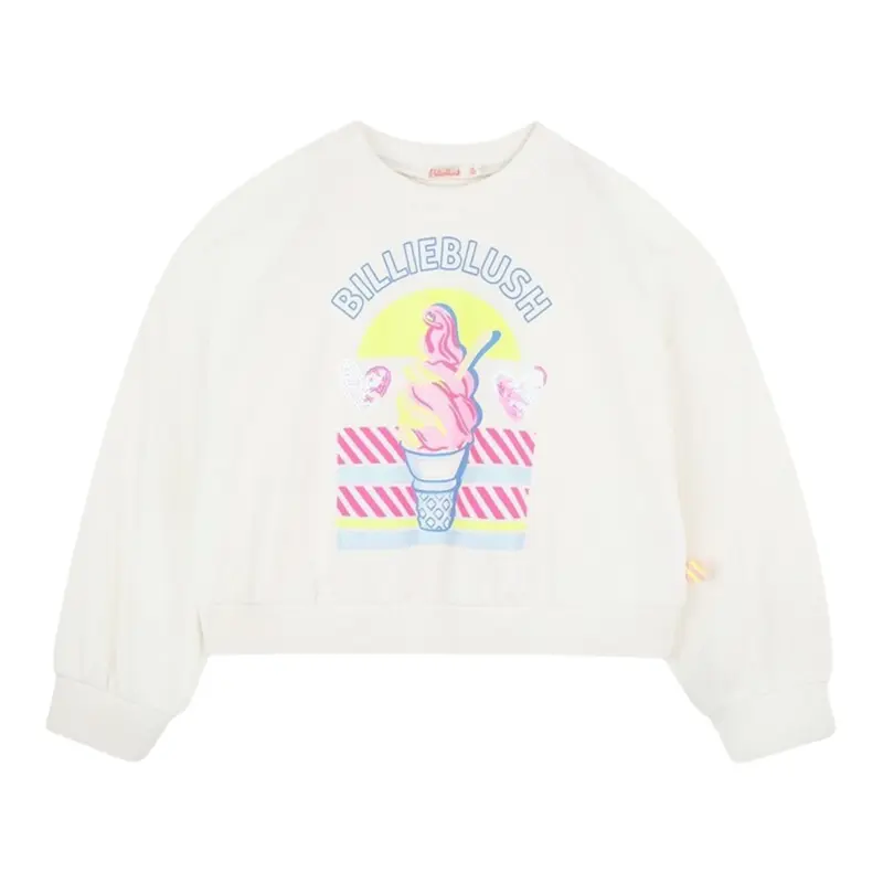 Billieblush Felpa Chiusa Girocollo tinta unita con Stampa Panna per Bambina