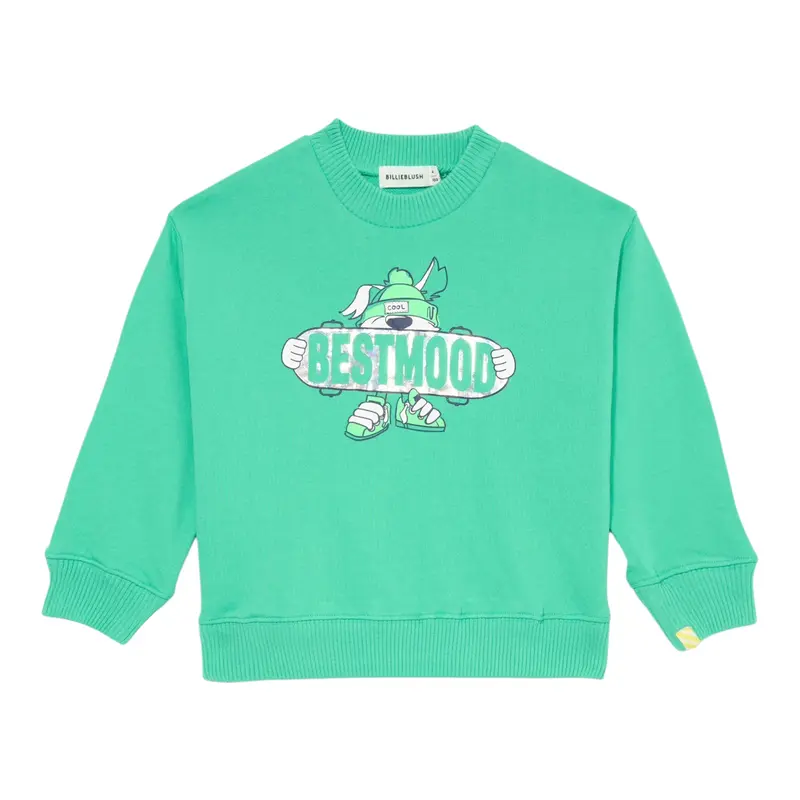 Billieblush Felpa Chiusa Girocollo tinta unita con Stampe Verde per Bambino