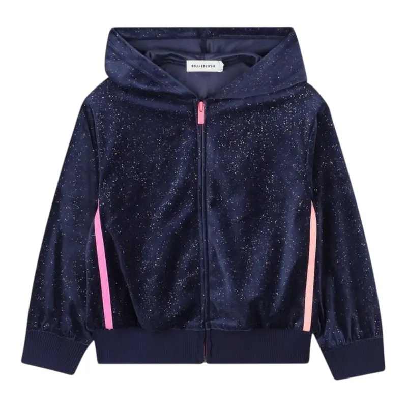 Billieblush Felpa con Zip E Cappuccio tinta unita In Ciniglia Blu per Bambina
