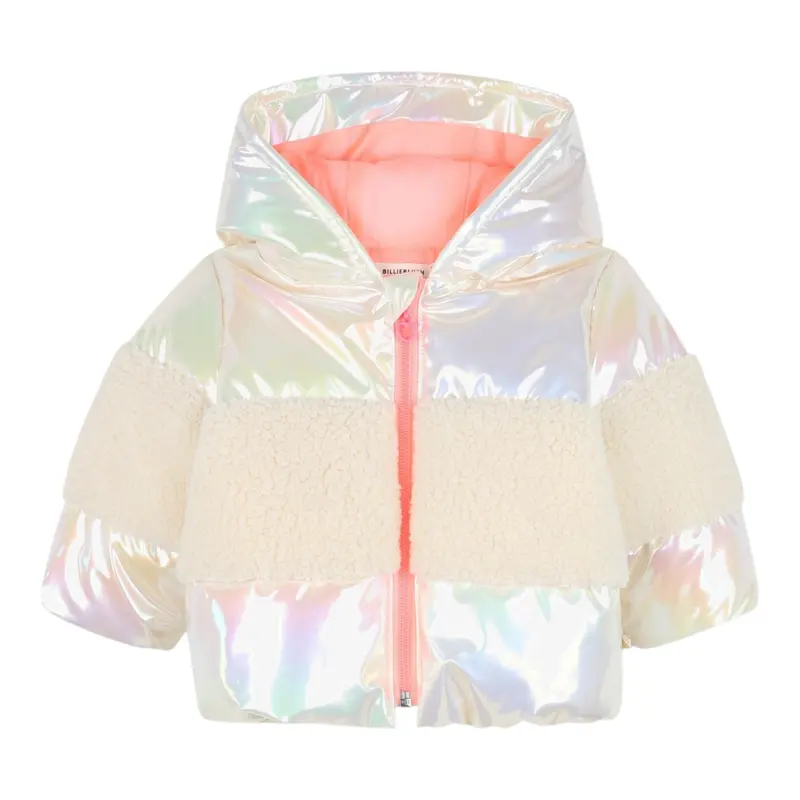 Billieblush Giubbino tinta unita con Cappuccoo E Pelliccia Panna per Bambina
