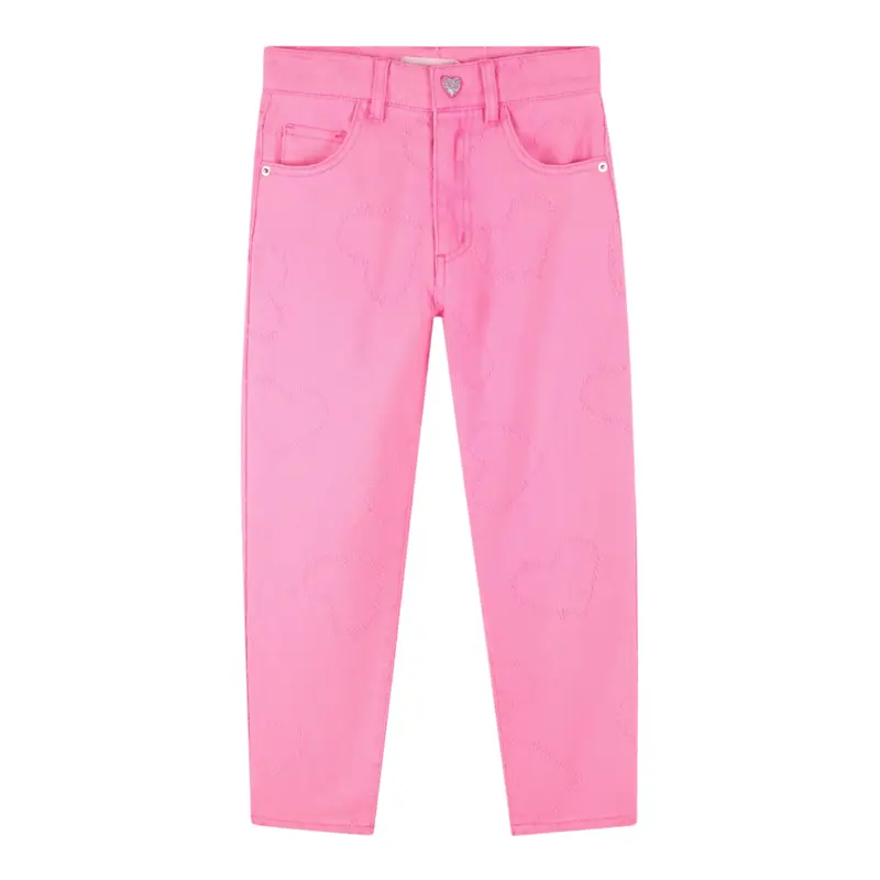 Billieblush Jeans tinta unita con Ricami Rosa Fluo per Bambina