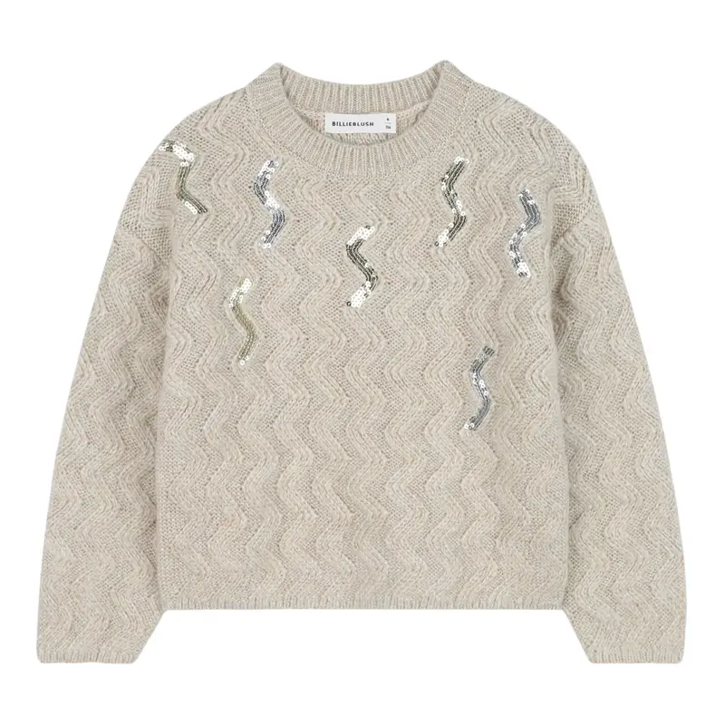 Billieblush Maglia Girocollo tinta unita con Paillettes Beige per Bambina