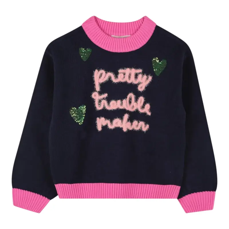 Billieblush Maglia Girocollo tinta unita con Ricami Blu per Neonata