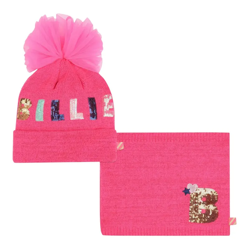 Billieblush Set Cappello Sciarpa tinta unita Rosa Fluo per Neonata