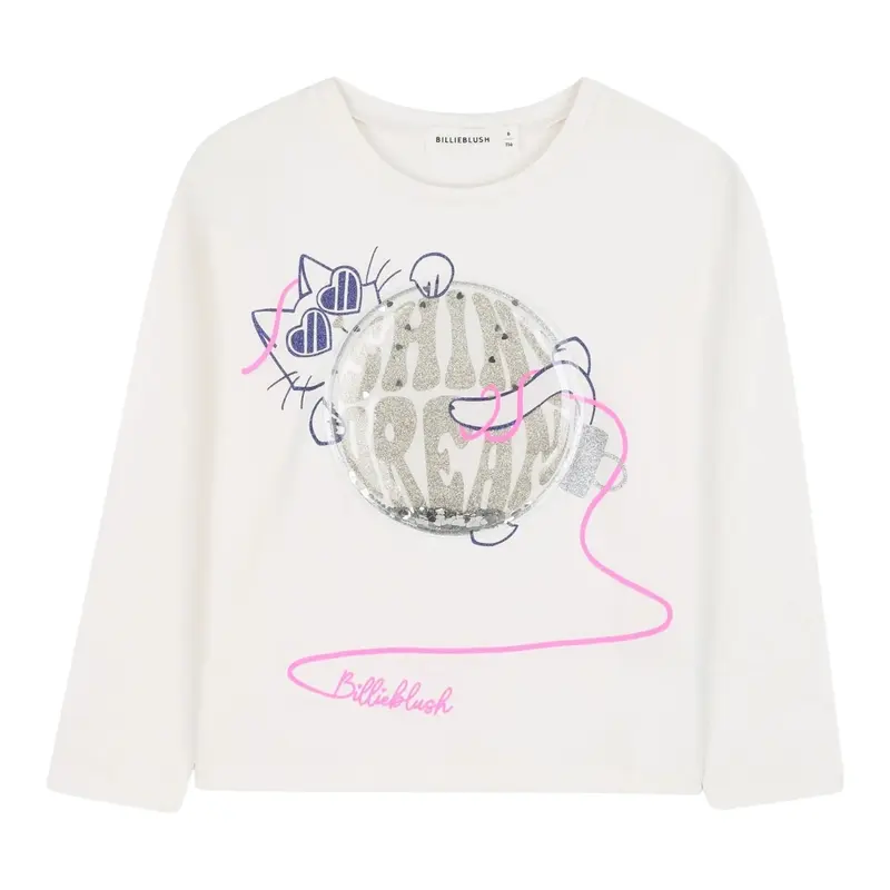 Billieblush Shirt Girocollo tinta unita con Stampa Panna per Bambina