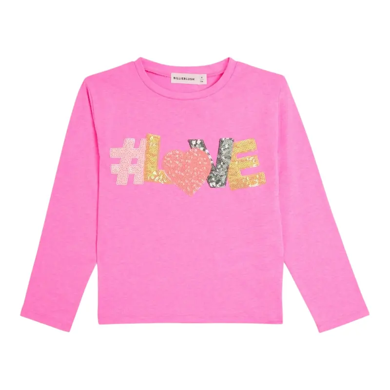 Billieblush Shirt Girocollo tinta unita con Stampa Rosa Fluo per Bambina