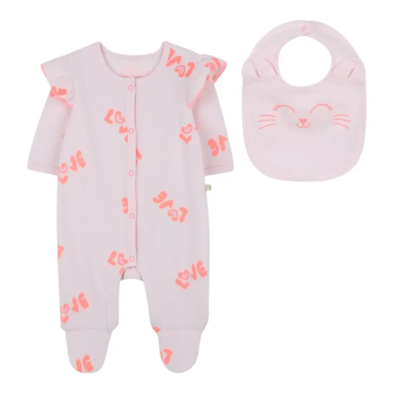 Billieblush Tutina Manica Lunga In Cinigia con Bavetta Rosa per Neonata