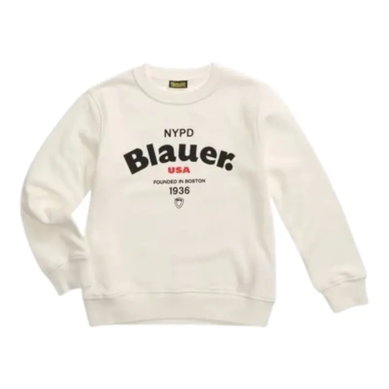 Blauer Felpa Girocollo tinta unita con Stampa Bianco per Bambino