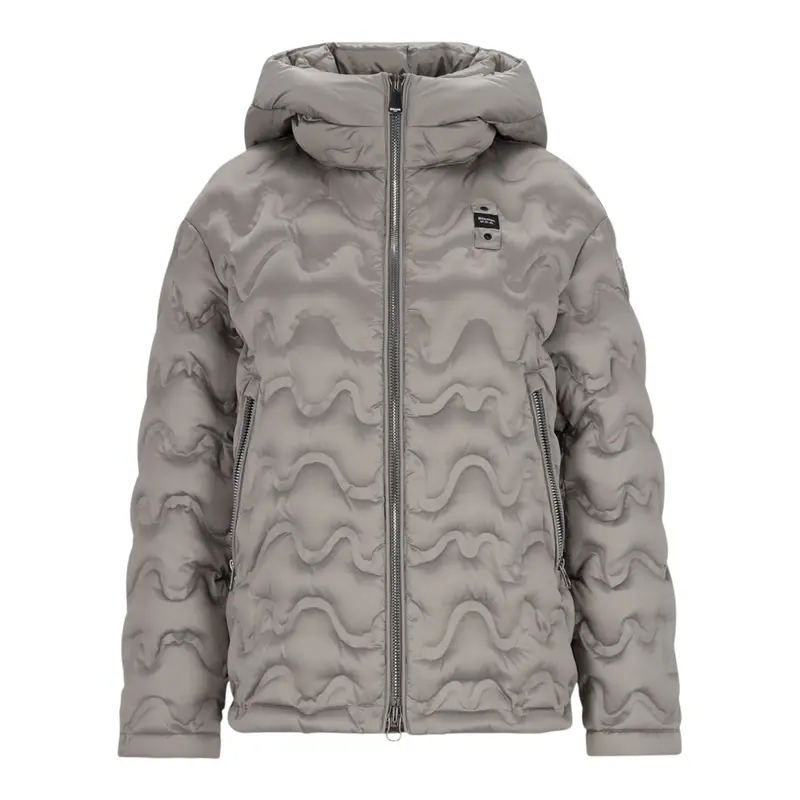 Blauer Giubbino tinta unita con Cappuccio Beige per Bambina