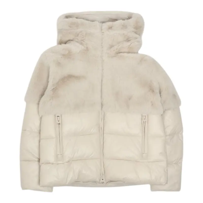 Blauer Giubbino tinta unita con Pelliccia Zip E Cappuccio Beige per Neonata