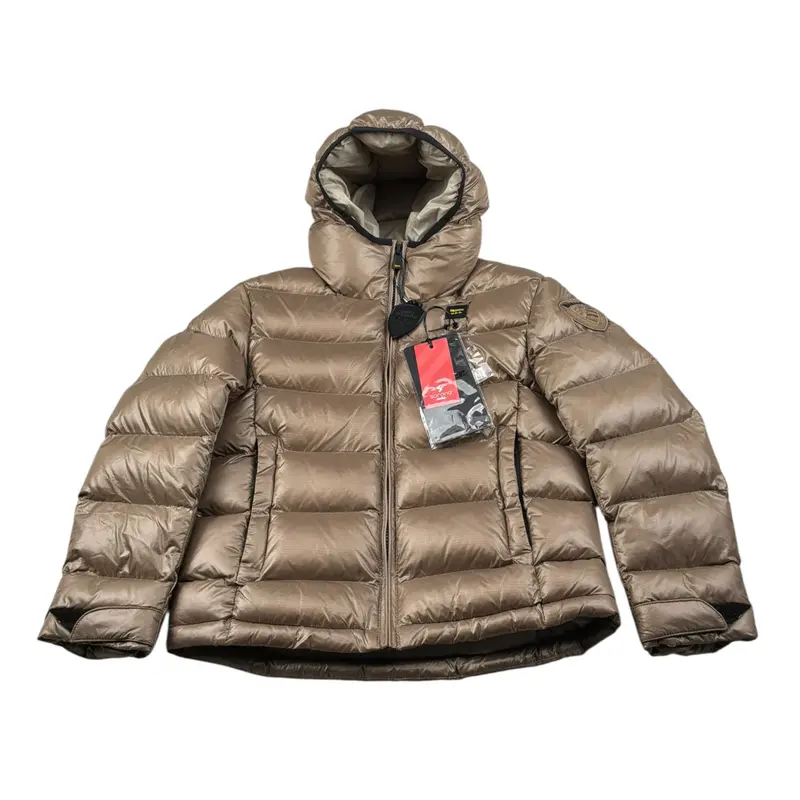 Blauer Giubbino tinta unita con Zip E Cappuccio Beige per Bambino