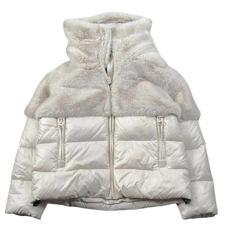 Blauer Giubbino tinta unita con Zip E Cappuccio Beige per Neonata