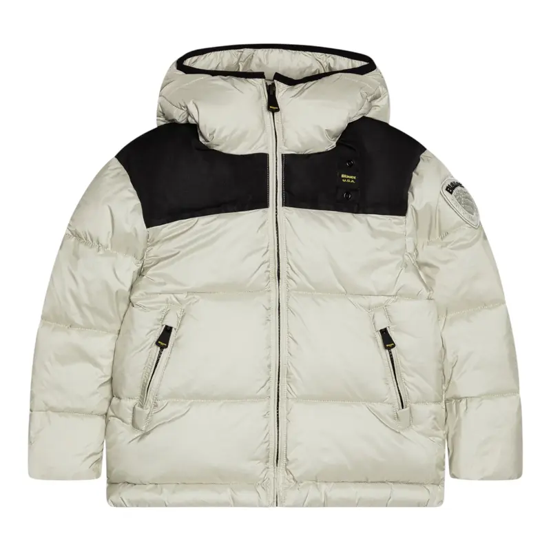 Blauer Giubbino tinta unita con Zip E Cappuccio Beige per Neonato