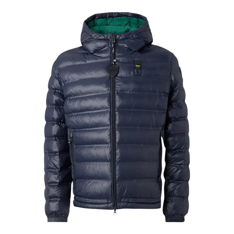 Blauer Giubbino tinta unita con Zip E Cappuccio Blu per Bambino