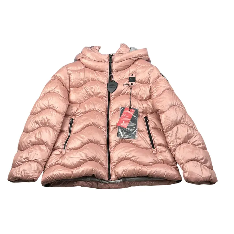 Blauer Giubbino tinta unita con Zip E Cappuccio Rosa per Neonata