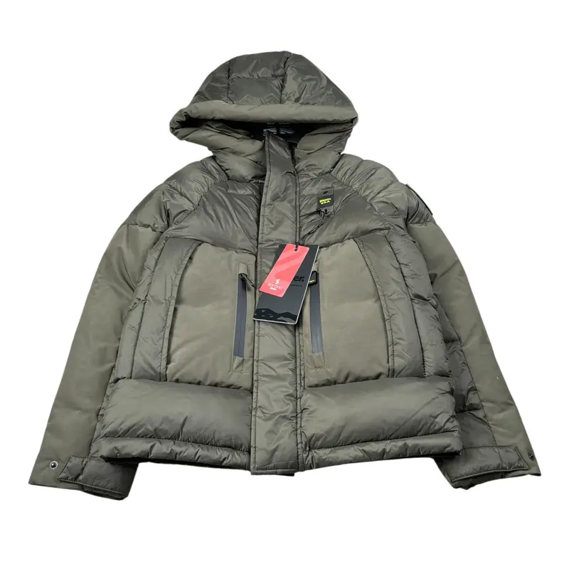 Blauer Giubbino tinta unita con Zip E Cappuccio Verde per Bambino