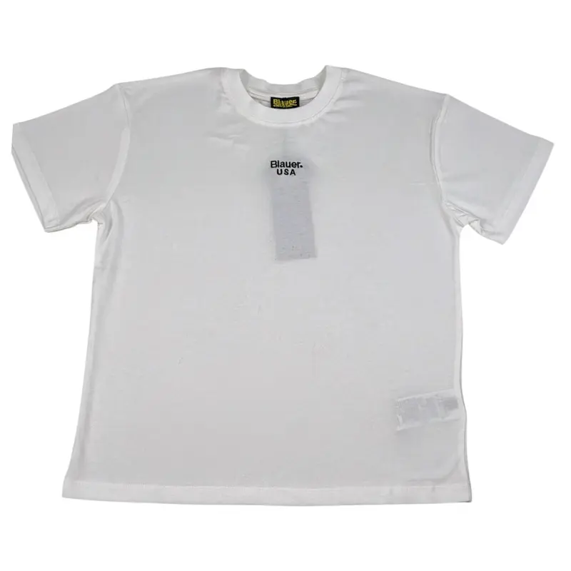 Blauer T-Shirt tinta unita con Stampa Bianco per Bambino
