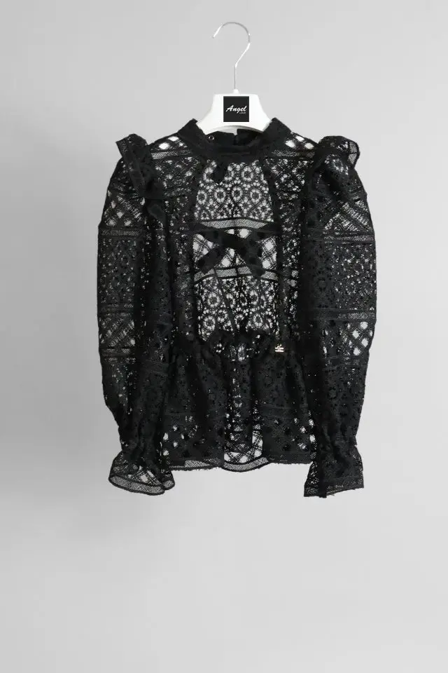 Blusa Elisabetta Franchi nera in pizzo traforato