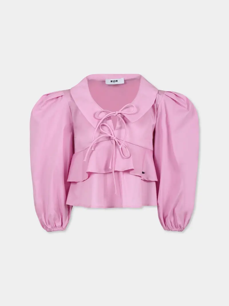 BLUSA ROSA CON FIOCCHI CON LOGO NERO MSGM