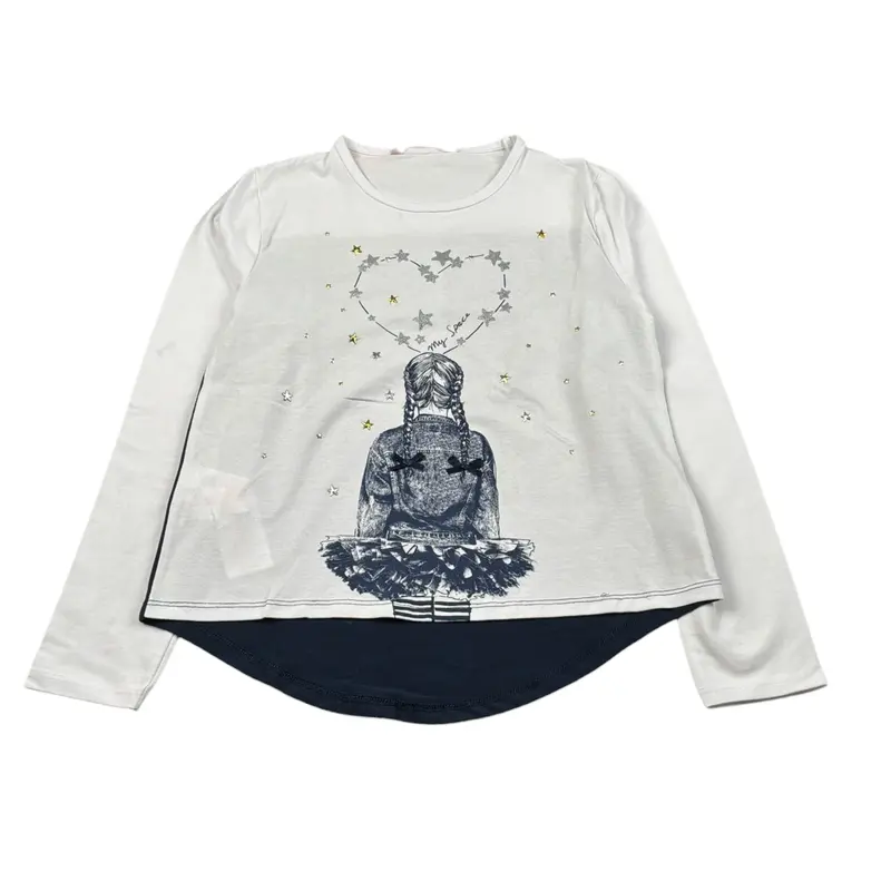 Boboli Shirt Girocollo Bicolore Bianco/Blu per Bambina