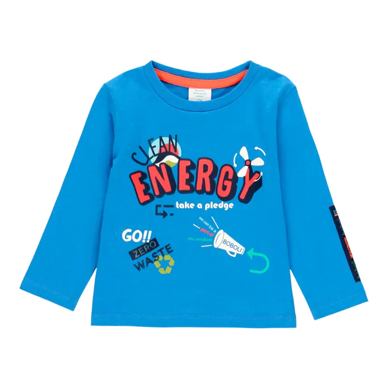 Boboli Shirt Girocollo tinta unita con Stampa Azzurro per Neonato