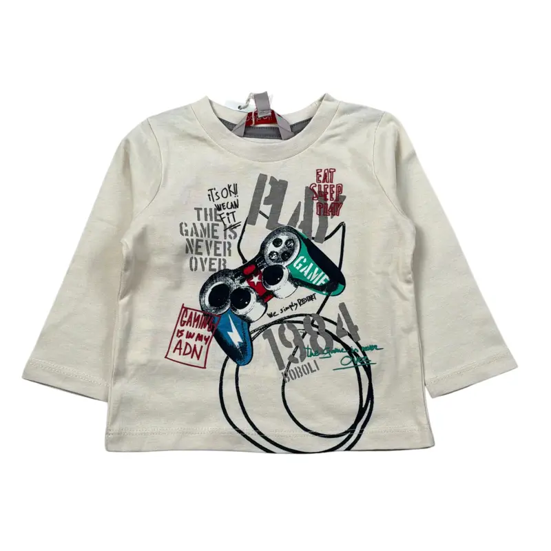 Boboli Shirt Girocollo tinta unita con Stampa Beige per Neonato