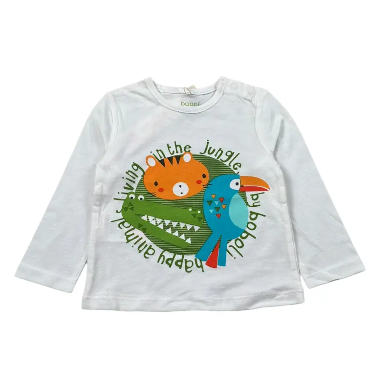 Boboli Shirt Girocollo tinta unita con Stampa Bianco per Neonato