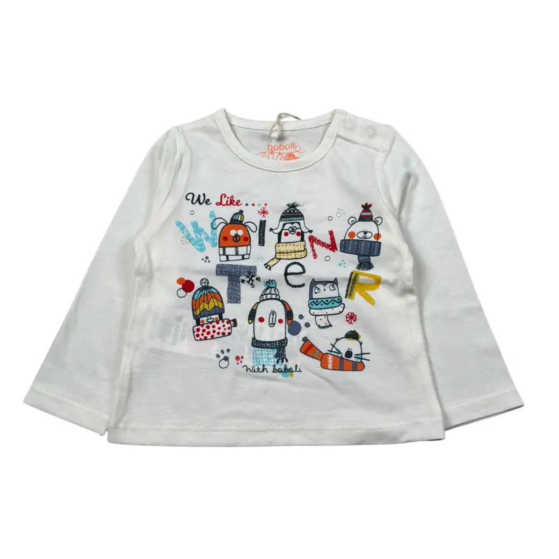 Boboli Shirt Girocollo tinta unita con Stampa Bianco per Neonato