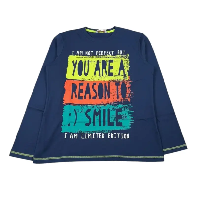 Boboli Shirt Girocollo tinta unita con Stampa Blu per Bambino