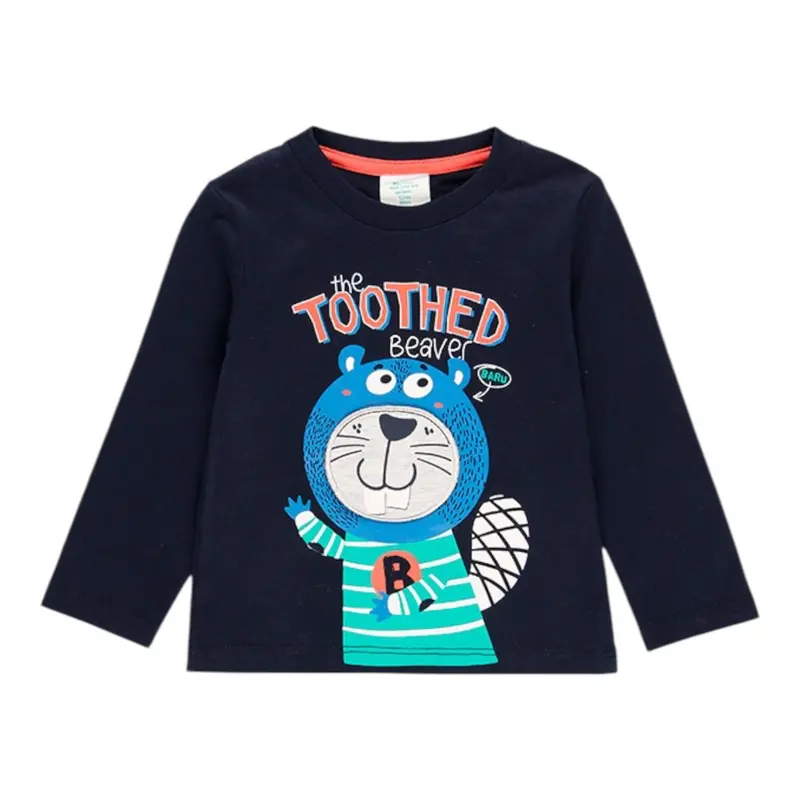 Boboli Shirt Girocollo tinta unita con Stampa Blu per Neonato