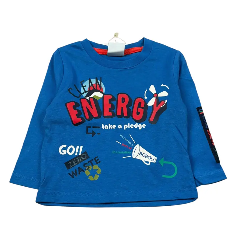 Boboli Shirt Girocollo tinta unita con Stampa Blu per Neonato