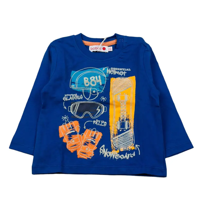 Boboli Shirt Girocollo tinta unita con Stampa Blu per Neonato