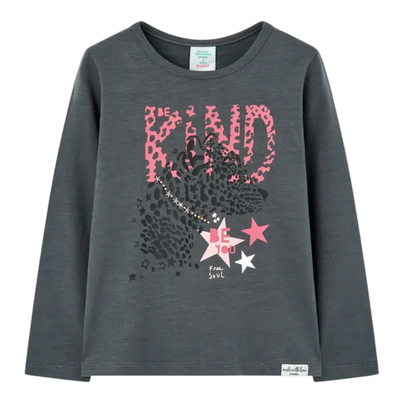 Boboli Shirt Girocollo tinta unita con Stampa Grigio per Bambina