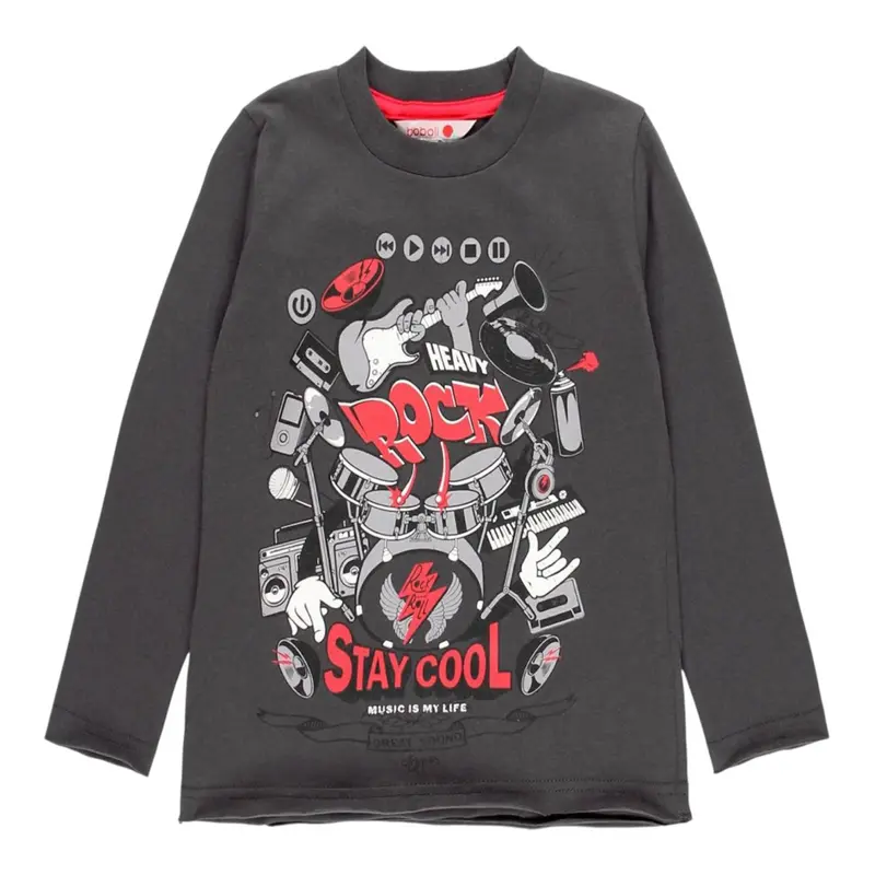 Boboli Shirt Girocollo tinta unita con Stampa Grigio per Bambino