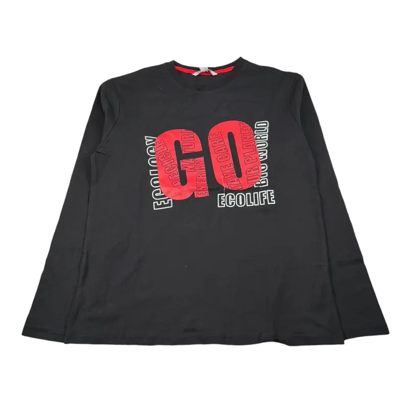 Boboli Shirt Girocollo tinta unita con Stampa Nero per Bambino