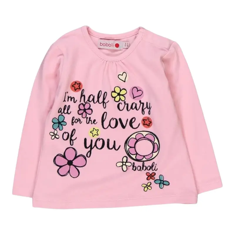 Boboli Shirt Girocollo tinta unita con Stampa Rosa per Neonata