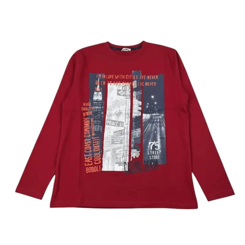 Boboli Shirt Girocollo tinta unita con Stampa Rosso per Bambino