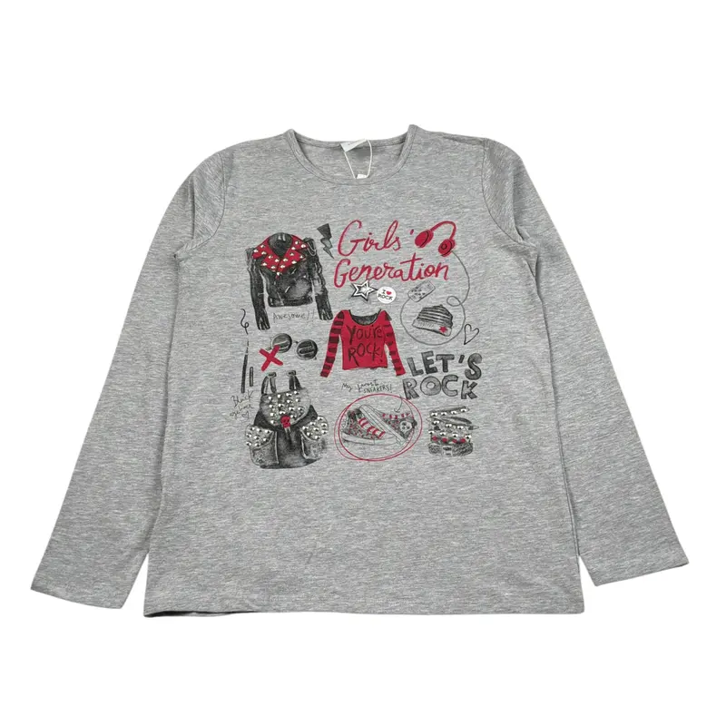 Boboli Shirt Girocollo tinta unita con Stampe Grigio per Bambina
