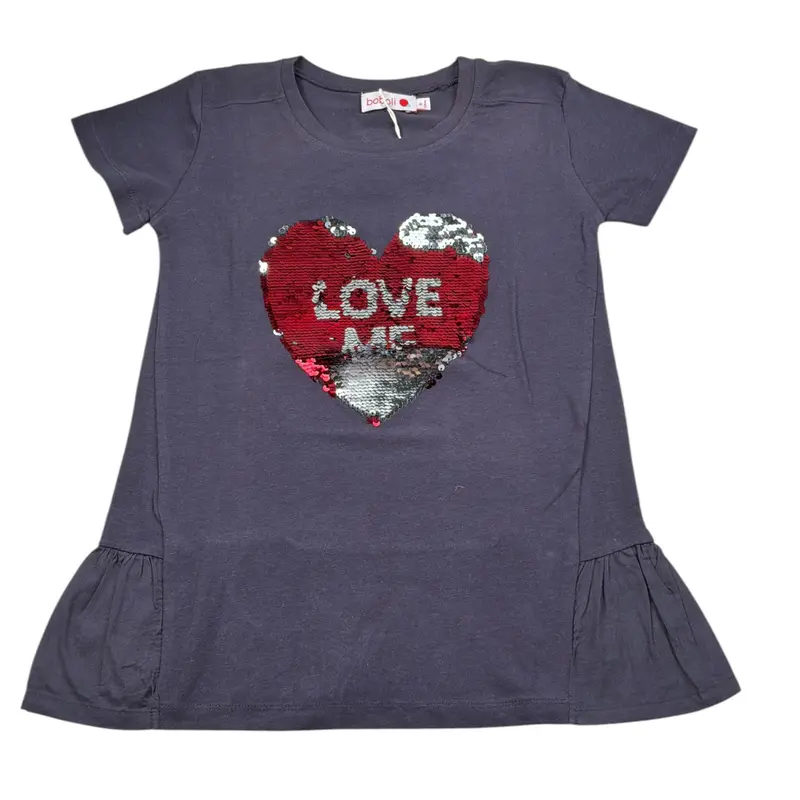 Boboli T-Shirt Girocollo tinta unita con Paillettes Blu per Bambina