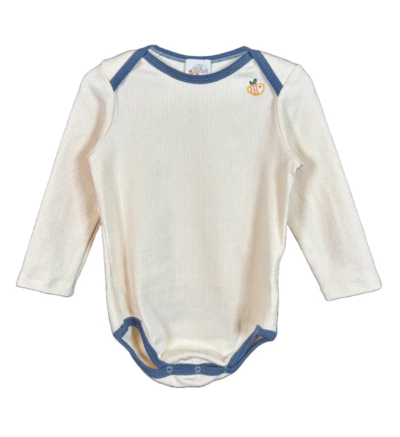 Body in cotone biologico a costine - Ecrù con bordi blu
