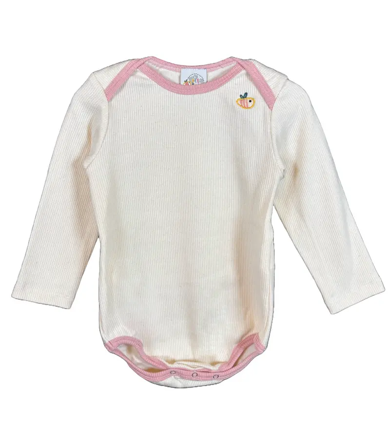 Body in cotone biologico a costine - Ecrù con bordi Rosa