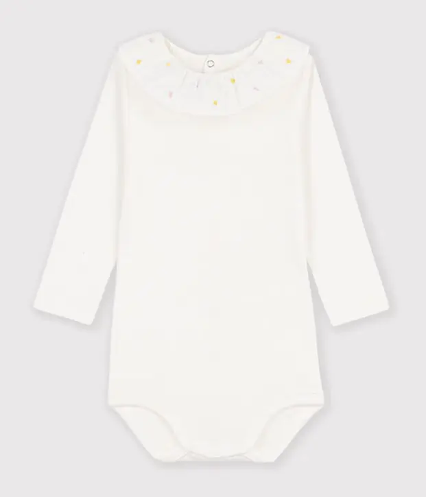 Body in cotone tinta unita con colletto ricamato Petit Bateau