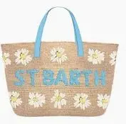 BORSA IN PAGLIA CITY MINI CON MARGHERITE E LOGO AZZURRO MC2 SAINT BARTH