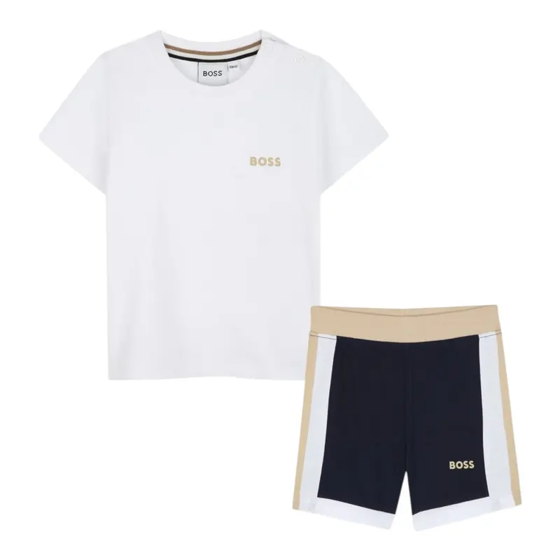 Boss Completo 2Pz T-Shirt-Bermuda Bianco per Neonato