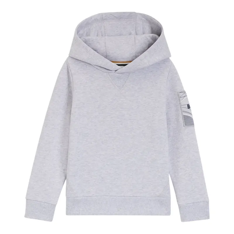 Boss Felpa tinta unita con Cappuccio Grigio per Bambino