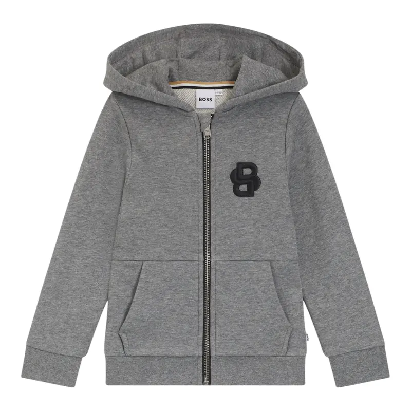 Boss Felpa tinta unita con Zip E Cappuccio Grigio per Bambino