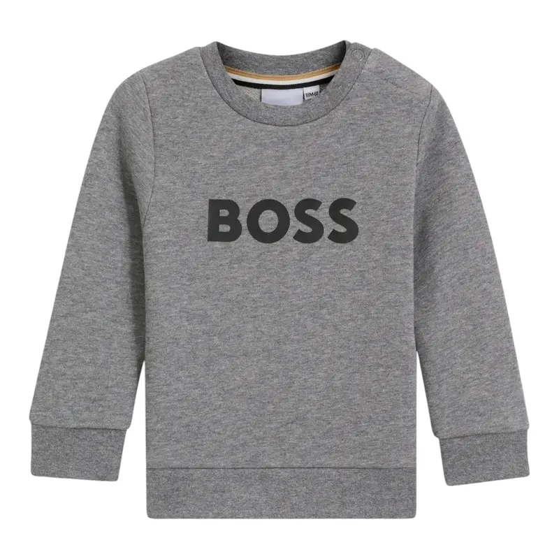 Boss Felpa tinta unita Girocollo con Stampa Grigio per Bambino