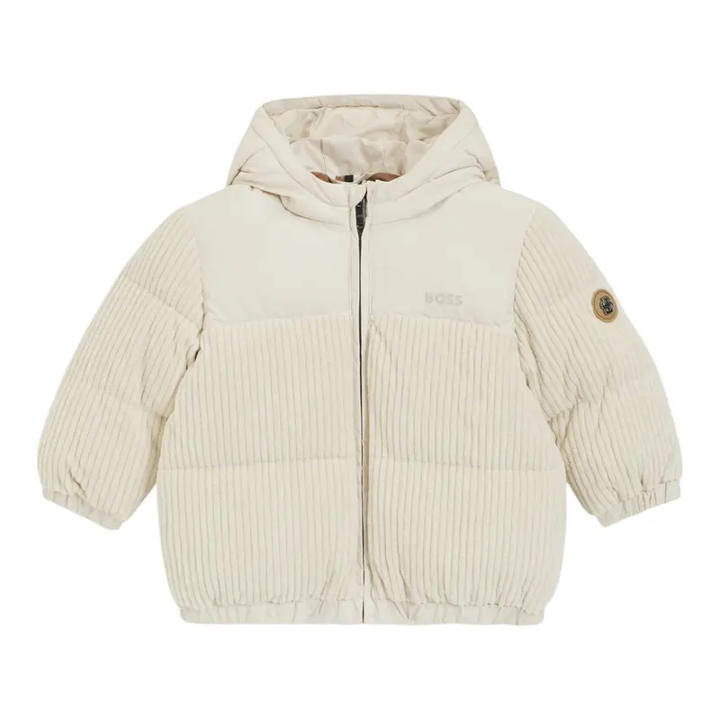 Boss Giubbino tinta unita con Zip E Cappuccio Beige per Bambino