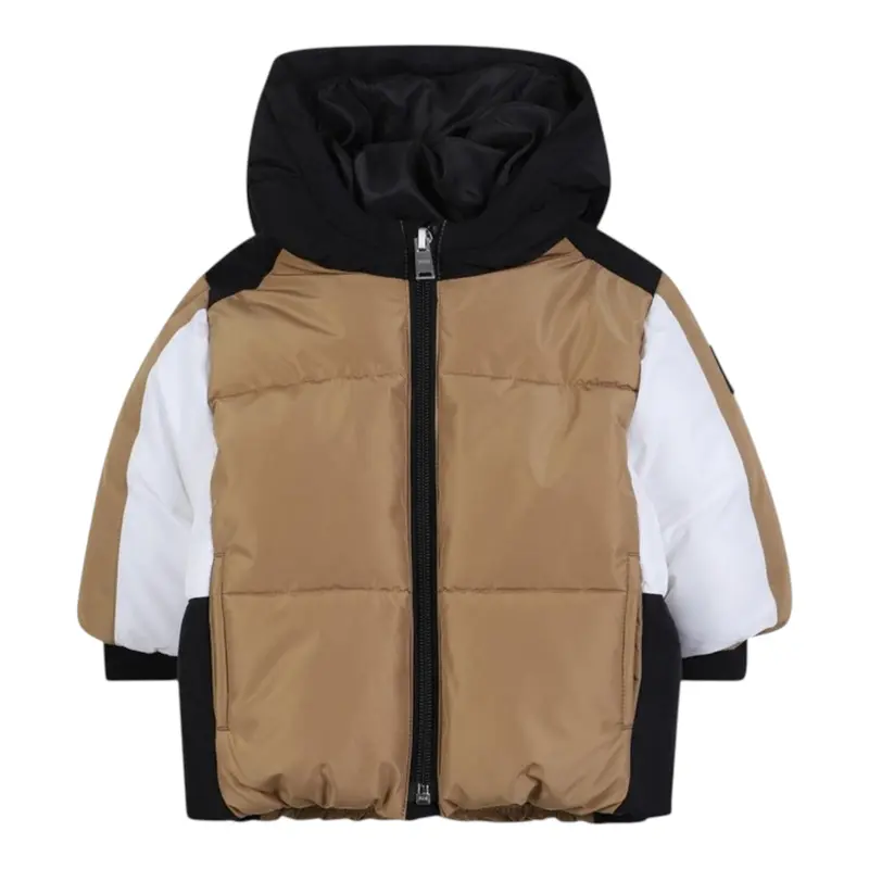 Boss Giubbino Tricolore con Zip E Cappuccio Beige per Neonato