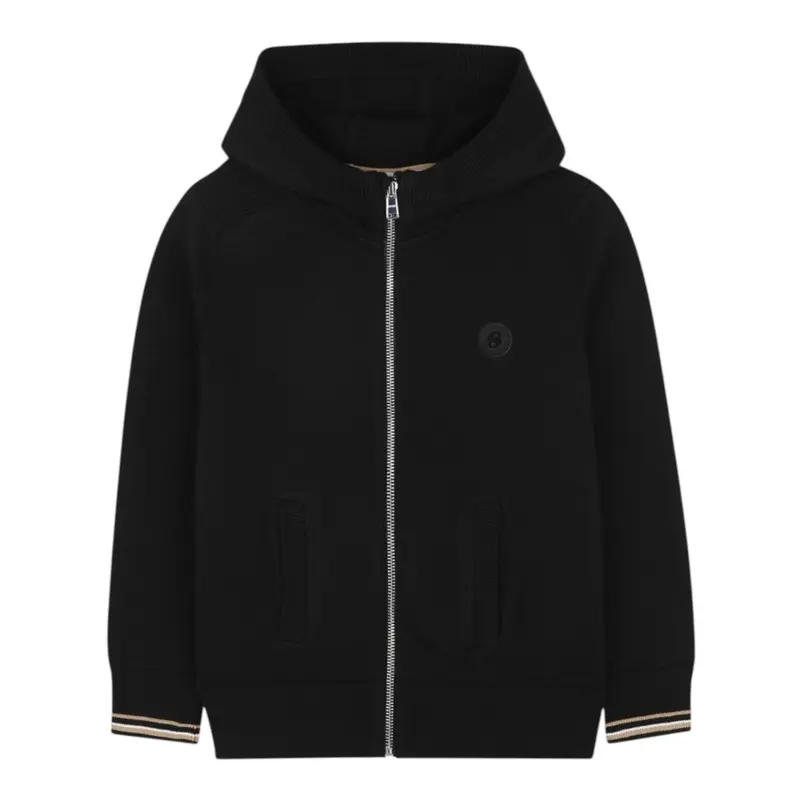 Boss Maglia tinta unita con Zip E Cappuccio Blu per Bambino